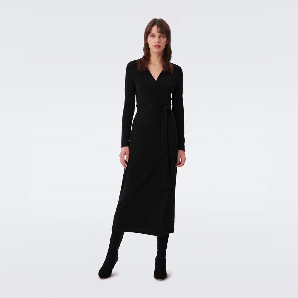 Dvf Astrid Wool-Cashmere Wrap Dress in black size xxs